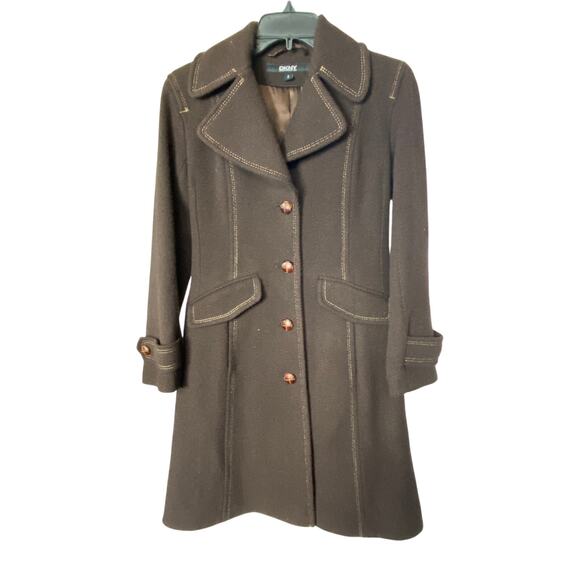 DKNY Jackets & Blazers - DKNY Size 2 Wool Blend Longline Pea Coat Chocolate Brown Winter Classic Dressy